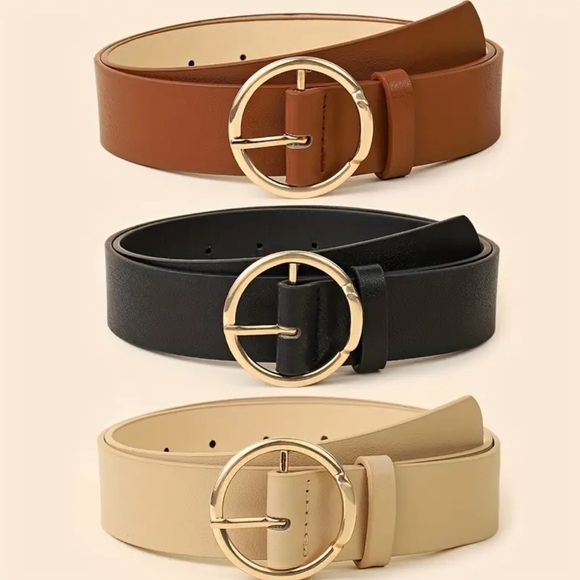 NEW| Women’s 3piece Elegant PU Leather Brown, Black, Tan Gold Buckle Belt - Picture 4 of 4